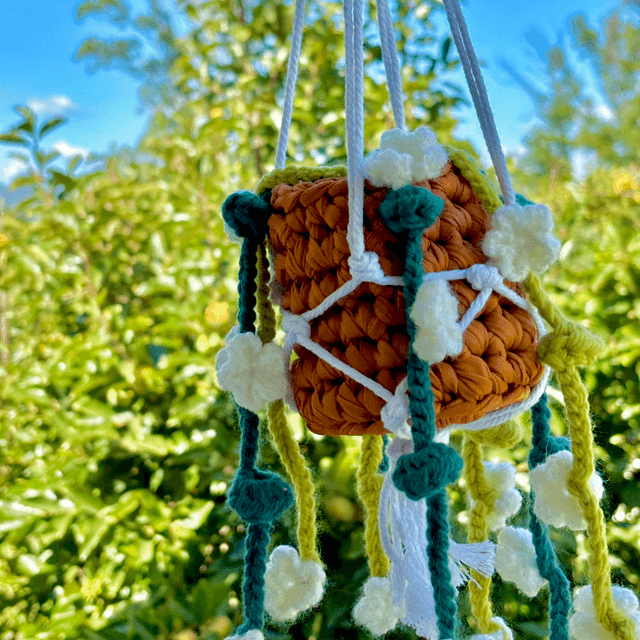 Pot suspendu macramé - Feuilles et fleurs